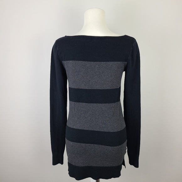 Le Chateau Black & Gray Striped Long Knit Sweater - Picture 6 of 16